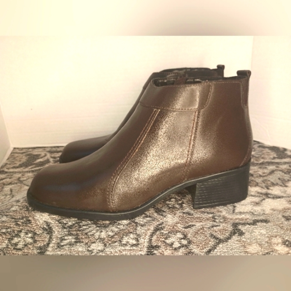 Dockers Y2K Chunky Leather Ankle Boots Womens 11 Brown Square Toe Block Heel